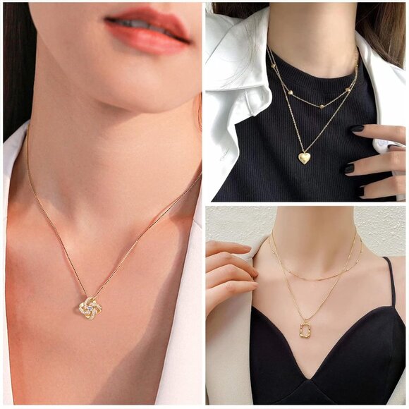 Gold Plated Jewelry Set for Women Girls Multi Layer Necklace Bracelets Rings Ear - Picture 2 of 8